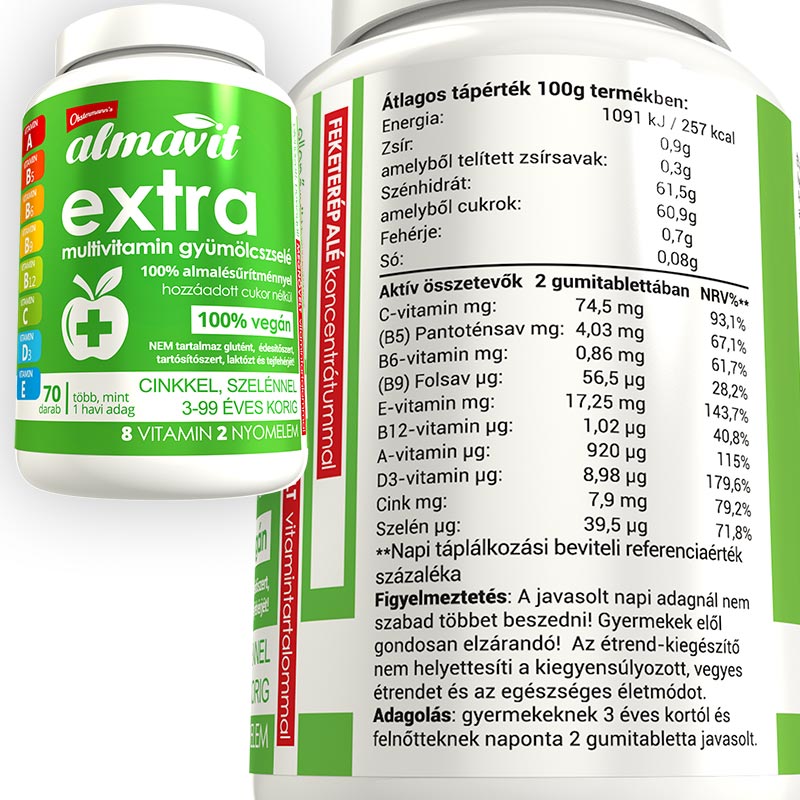 100% vegán almavit extra multivitamin gumicukor gumivitamin